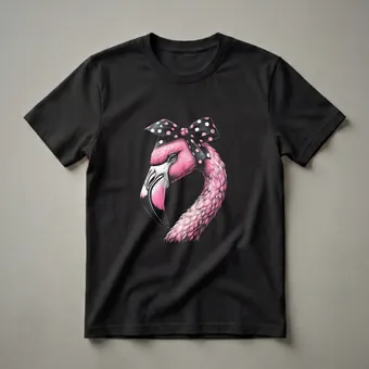 Pink Flamingo with Polka Dot Bow Graphic T-Shirt for Women