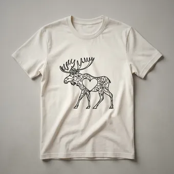 Moose Line Art Heart Graphic T-Shirt for Wildlife Lovers