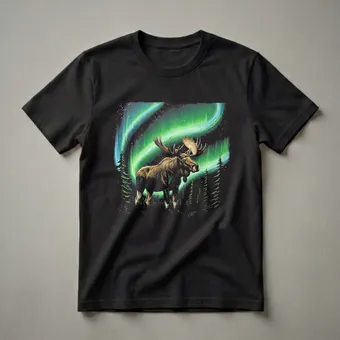 Alaska Moose and Aurora Borealis Graphic T-Shirt for Nature Lovers