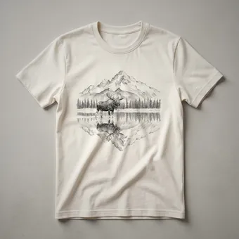 Moose and Mountain Reflection Graphic T-Shirt for Wildlife Lovers