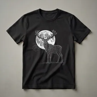 Majestic Stag and Moon Vintage Wildlife Drawing Graphic T-Shirt