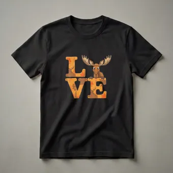 Cute Moose LOVE Woodland Forest Graphic T-Shirt for Wildlife Fans