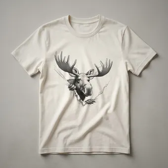 Vintage Moose Peeking Sketch Graphic T-Shirt for Wildlife Enthusiasts