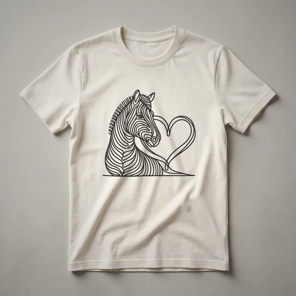 White t-shirt featuring a minimalist black line art design of a zebra's head inside a heart shape.