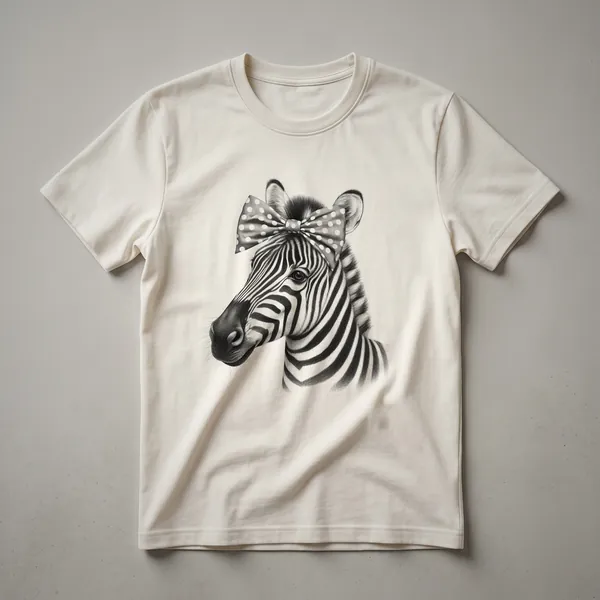 White graphic t-shirt featuring a stylized illustration of a zebra's head wearing a colorful floral crown.