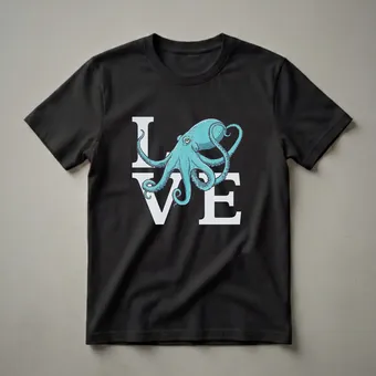 Teal Octopus Heart Graphic T-Shirt for Ocean Lovers