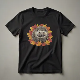 Hedgehog Autumn Leaves Graphic T-Shirt for Animal Lovers