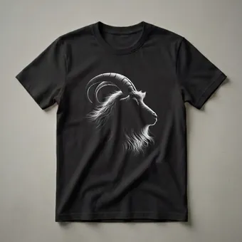 Goat Head Long Horns Side Profile Graphic T-Shirt for Animal Lovers