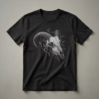 Gothic Goat Skull and Vine Graphic T-Shirt for Farm Enthusiasts