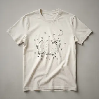 Cute Sheep and Crescent Moon Graphic T-Shirt for Kids