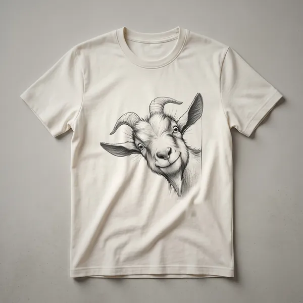 A black t-shirt with a graphic of a cartoon goat peeking from the bottom edge and the words 'Goat Lover' printed above.