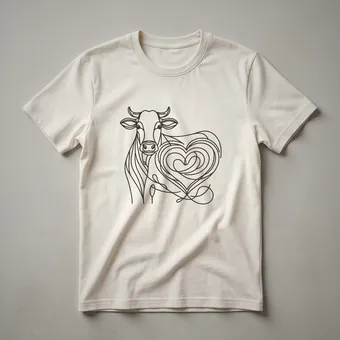 Cow Love Heart Line Art Graphic T-Shirt for Animal Lovers