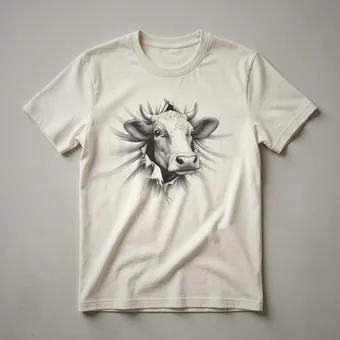 Cow Peeking Over Green Hill Graphic T-Shirt for Animal Lovers