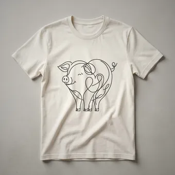 Pig Love Heart Line Art Graphic T-Shirt for Animal Lovers