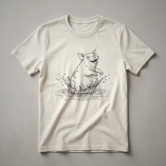 Joyful Muddy Pig Cartoon Graphic T-Shirt for Animal Lovers