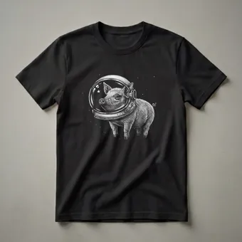 Pig Astronaut in Space Pencil Sketch Graphic T-Shirt for Farm Animal