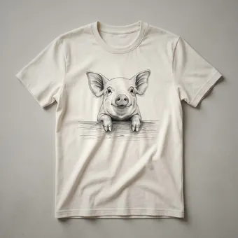 Cute Pig Peeking Over a Fence Graphic T-Shirt for Farm Lovers
