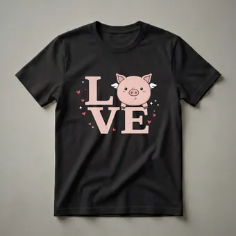 Cute Flying Pig LOVE Graphic T-Shirt for Kids and Animal Lovers