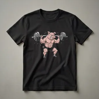Muscular Pig Lifting Barbell Graphic Fitness T-Shirt for Gym Goers