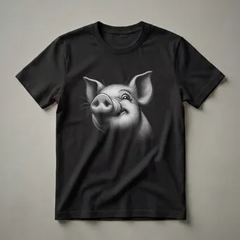Joyful Pig Face Detailed Line Art Graphic T-Shirt for Farm Lovers