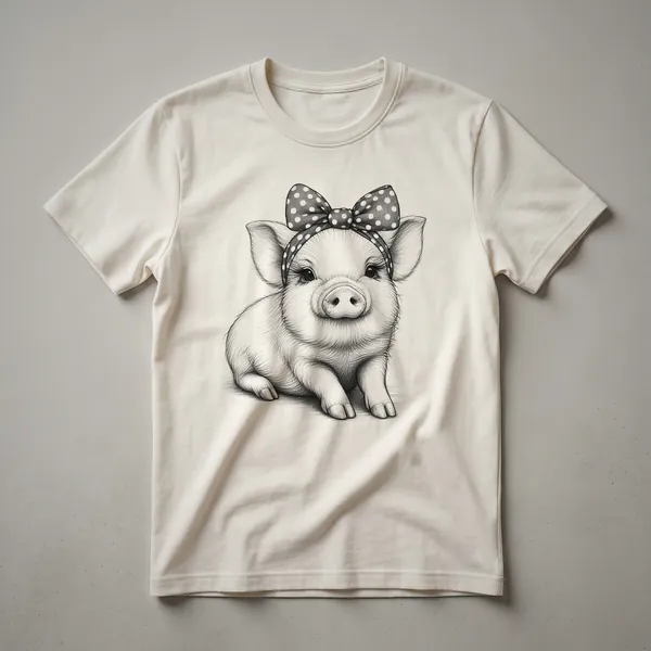 White graphic t-shirt featuring a cartoon pig wearing a crown and sunglasses, with the text 'Pig Mom' above it.