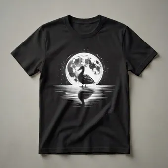 Duck and Moon Reflective Scene Graphic T-Shirt for Nature Lovers