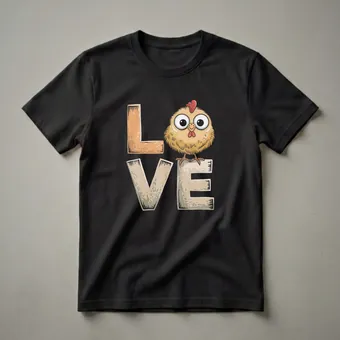 Cute Cartoon Chicken LOVE Graphic T-Shirt for Kids and Girls