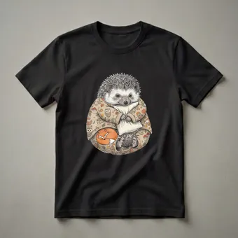 Sleepy Hedgehog and Fox Pajama T-Shirt for Animal Lovers