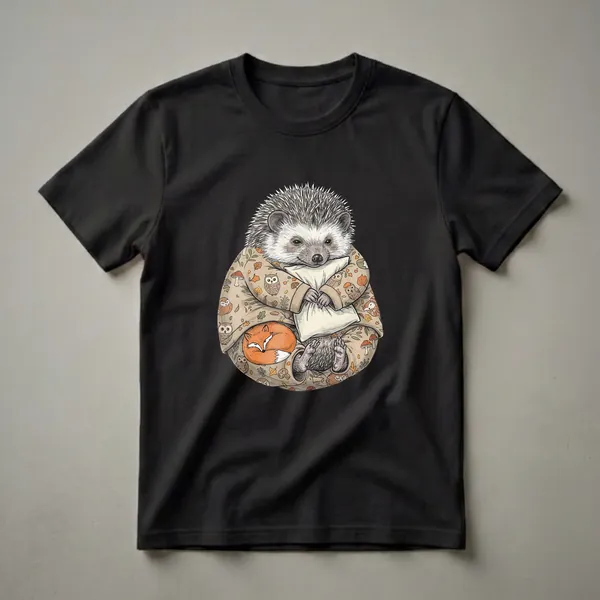 Sleepy Hedgehog and Fox Pajama T-Shirt for Animal Lovers