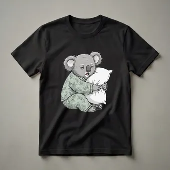 Funny Sleepy Koala Hugging Pillow Graphic T-Shirt