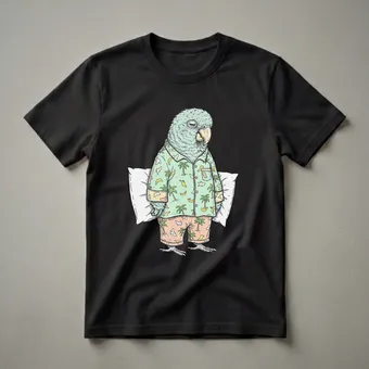 Funny Sleepy Parrot Tropical Pajama Graphic T-Shirt for Bird Lovers