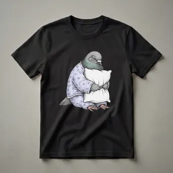 Funny Sleepy Pigeon Hugging Pillow Graphic T-Shirt