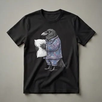 Sleepy Raven in Pajamas Graphic T-Shirt for Night Owls