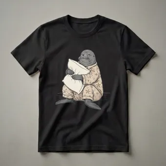 Funny Sleepy Sea Lion Hugging Pillow Graphic T-Shirt