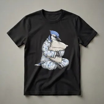 Sleepy Blue Jay Bird Graphic Pajama T-Shirt for Bird Lovers