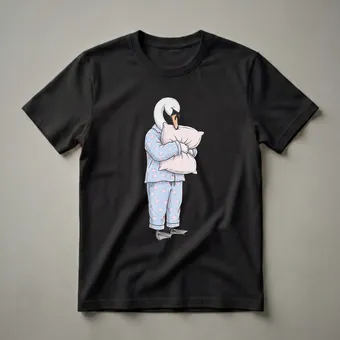 Funny Sleepy Swan in Pajamas Graphic T-Shirt for Sleepyheads