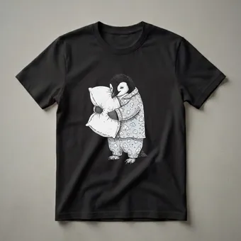 Sleepy Penguin in Pajamas Graphic T-Shirt for Cozy Nights