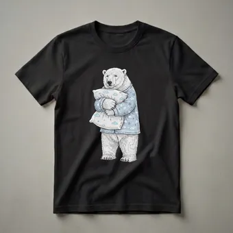 Funny Sleepy Polar Bear Hugging Pillows Graphic T-Shirt