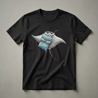 Funny Sleepy Manta Ray Hugging Pillow Graphic T-Shirt