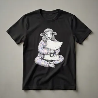 Funny Sleepy Sheep in Pajamas Graphic T-Shirt for Women and Girls