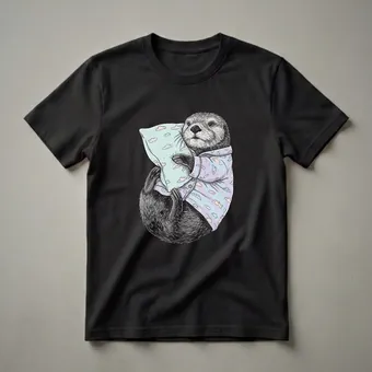 Funny Sleepy Otter Hugging Pillow Graphic T-Shirt for Women