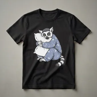 Funny Sleepy Lemur Hugging Pillow Graphic T-Shirt for Pajama Lovers