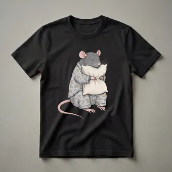 Funny Sleepy Rat Hugging Pillow Graphic T-Shirt for Pajama Lovers