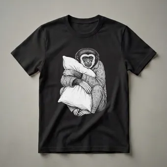 Sleepy Gibbon Hugging Pillow Graphic T-Shirt for Pajama Lovers