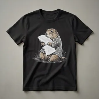 Sleepy Prairie Dog Hugging Pillow Graphic T-Shirt for Pajama Lovers