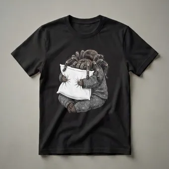 Funny Sleepy Tarantula Hugging Pillow Graphic T-Shirt for Arachnid