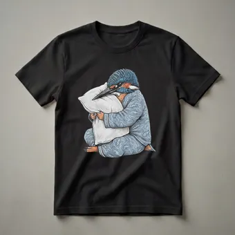 Funny Sleepy Kingfisher Bird in Pajamas Graphic T-Shirt