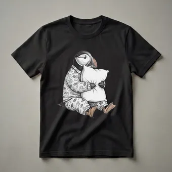 Funny Sleepy Puffin Pajama T-Shirt for Bird Lovers and Pajama Fans