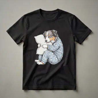 Sleepy Australian Shepherd Dog Pajama T-Shirt for Dog Lovers