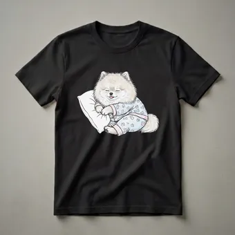 Sleepy Pomeranian Dog Pajama Graphic T-Shirt for Dog Lovers